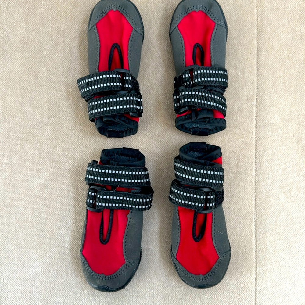 Dog booties. My dog wore them 1X, they fell off,2 small.
